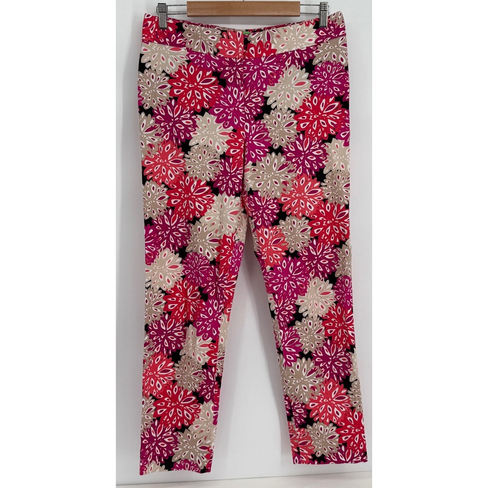 Pappagallo Womens Pink Floral Burst Ankle Pants Slim Fit Preppy Sz 8